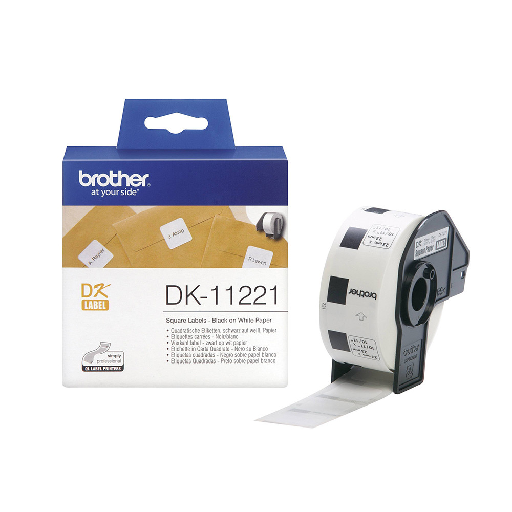 Brother DK-11221 Label Roll – Black on White, 23mm x 23mm (DK11221) (BRODK11221)