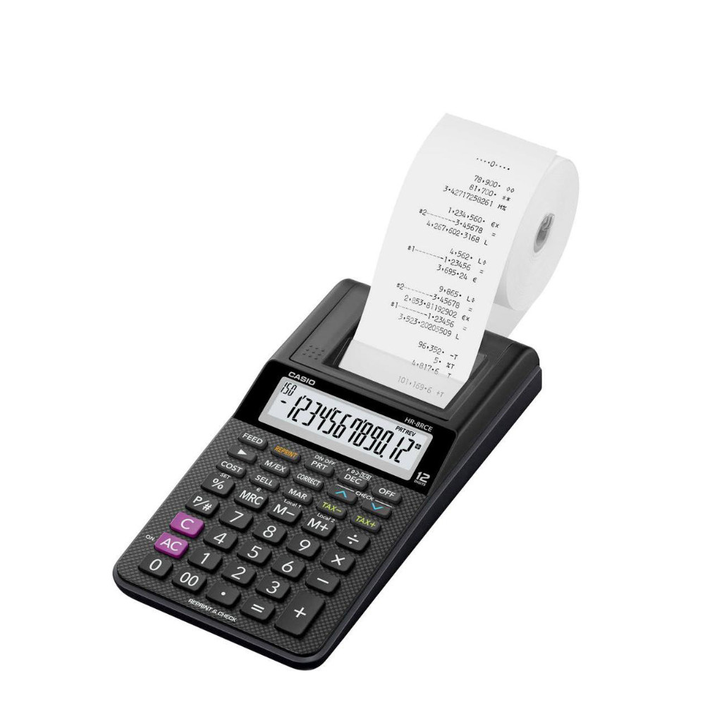 CASIO HR-8RCE 12-DIGIT ROLLER PRINT CALCULATOR (HR-8RCE) (CASHR8RCE)