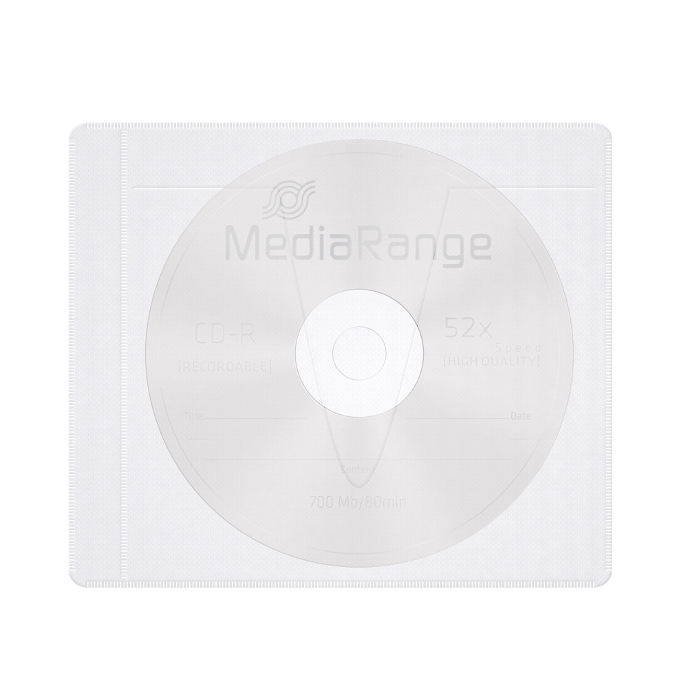 MediaRange Adhesive-backed fleece Sleeves for 1 disc White/semi-clear, Pack 50  (MRBOX69-50)