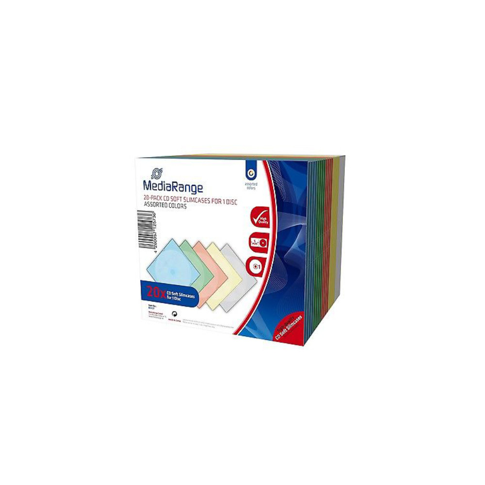 MediaRange CD Soft Slimcase for 1 Disc 5.0mm Assorted Colours (20 Pack) (MRBOX37)
