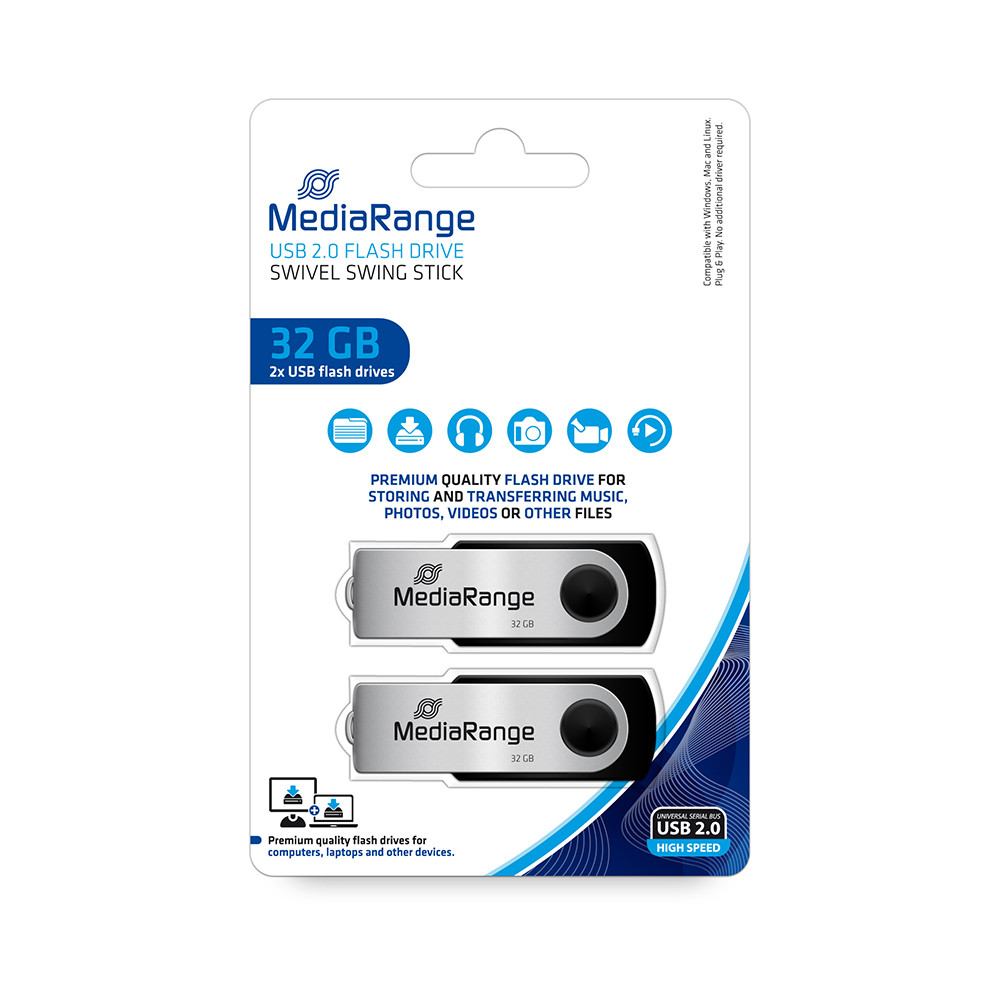 MediaRange USB flash drives, 32GB, Pack 2 (MR911-2)